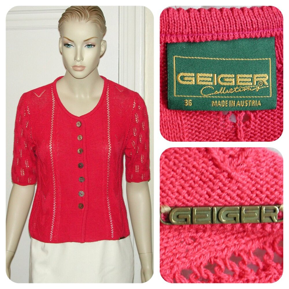 GEIGER Austria Cardigan Sweater Logo Signature Cotton & Linen 36